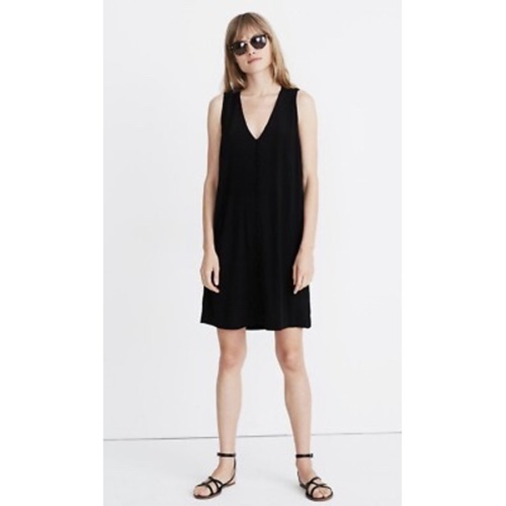 Madewell Heathr Black Button-Down V-Neck Sleeveless Mini Shift Dress XXS